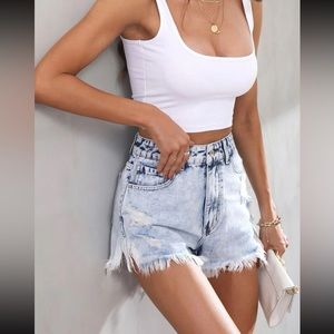 NWT Shein high waist raw hem denim light wash shorts
